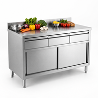 Hoge kwaliteit, heavy-duty kast met drie schuifladen en 304/201 roestvrijstalen werktafel voor cateringkeukens