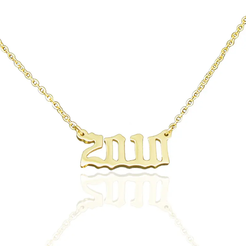Wholesale Stainless Steel Necklace Birth Year Number Pendant Not Fade Statement Necklace