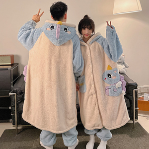 Pijamas <span class=keywords><strong>de</strong></span> pareja <span class=keywords><strong>de</strong></span> invierno, pijamas <span class=keywords><strong>de</strong></span> felpa bonitos <span class=keywords><strong>de</strong></span> dibujos animados, conjunto <span class=keywords><strong>de</strong></span> dos piezas con capucha, bata larga, conjuntos <span class=keywords><strong>de</strong></span> ropa <span class=keywords><strong>de</strong></span> dormir <span class=keywords><strong>para</strong></span> hombres y mujeres - Product Image 4