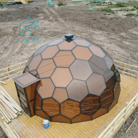 Dôme en verre nid d'abeille igloo de jardin nouveau design pour café et salle à manger avec rideau