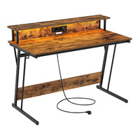 Escritorio de Juegos Moderno con Luces LED y Tomas de Corriente, Mesa para Computadora para 2 Monitores, 60 x 120 x 76 cm, para Oficina en Casa