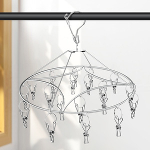 Stainless Steel Sock Drying Rack Round With <b>Clips</b> <b>Hook</b> Type Rust Resistant Clothing Organizer Drying <b>Clips</b> - Product Image 1
