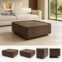 Table basse d'hôtel moderne, table carrée en bois sur mesure avec coins arrondis pour hall d'hôtel, salon et projets de villas
