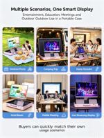 Téléviseur portable sur pied 27 pouces pour publicité extérieure, Smart TV Android 15, écran tactile 1080P, batterie 12H
