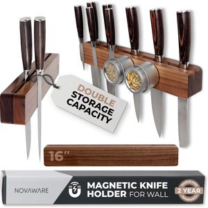 Porte-couteaux magnétique en bois à fixer au mur, étagère de rangement pour 7 couteaux, organisateur d'ustensiles de cuisine - Product Image 3