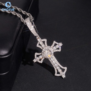 Wholesale GRA Certified Moissanite Cross Pendant 925 <b>Silver</b> Round Brilliant Cut Pendant Iced Out Rhodium Plated Jewelry - Product Image 2