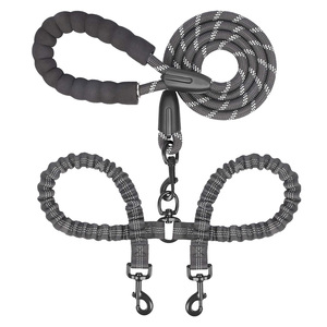 Dual Dog Leash 360 Swivel No Tangle Double Dog Walking Training Leash Comfortable Shock Absorbing Reflective Bungee for Two Dogs
