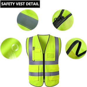 Gilet de sécurité réfléchissant néon haute visibilité personnalisable avec logo, en polyester, avec poches et fermeture éclair pour le travail - Product Image 2