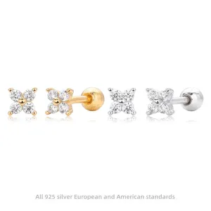 Boucles d'oreilles clous en argent sterling S925 avec <span class=keywords><strong>trois</strong></span> pierres de zircon, élégantes et sophistiquées, pour femme - Product Image 1