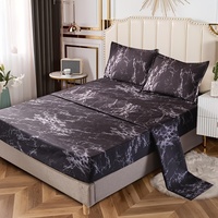 Parure de draps ajustés 3 pièces en satin tricoté 100 % polyester de luxe, sans plis, écologique, 200 fils, style américain, motifs floraux, doux pour les cheveux