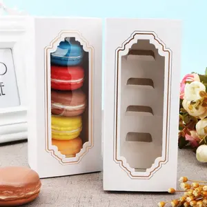 Kotak kardus Logo kustom untuk kotak kemasan makanan kue Macaroon kotak kemasan kertas Kraft hadiah Macaron dengan jendela bening