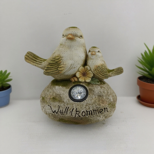 Figura Decorativa de Pájaro de Poliresina Antigua <span class=keywords><strong>con</strong></span> Luz Solar Willkommen Welcome Rock WX220009, Escultura para Jardín, Patio o Césped - Product Image 3
