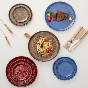 Rough Pottery <b>Ceramic</b> Steak Pasta Western Dish Hammered Pattern Household Dessert Serving <b>Plate</b> Vintage Salad <b>Plate</b> - Product Image 1