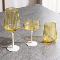 Ensemble de 4 verres à vin à pied long, à nervures verticales, en cristal sans plomb, coupe, gris fumé, écologique, pour la maison