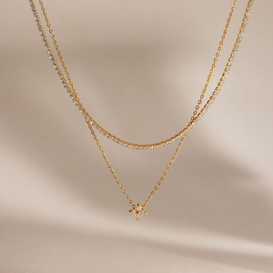 Collana J&D Jewelry con Catena Tennis Stratificata in Acciaio Inossidabile Placcato Oro 18K e Ciondolo a Fiore con Zirconi per Donne - Product Image 6