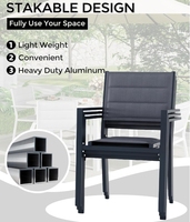 Chaises de salle à manger en tissu d'extérieur en aluminium de style populaire, chaises empilables pour une utilisation dans les jardins, les patios et les cours