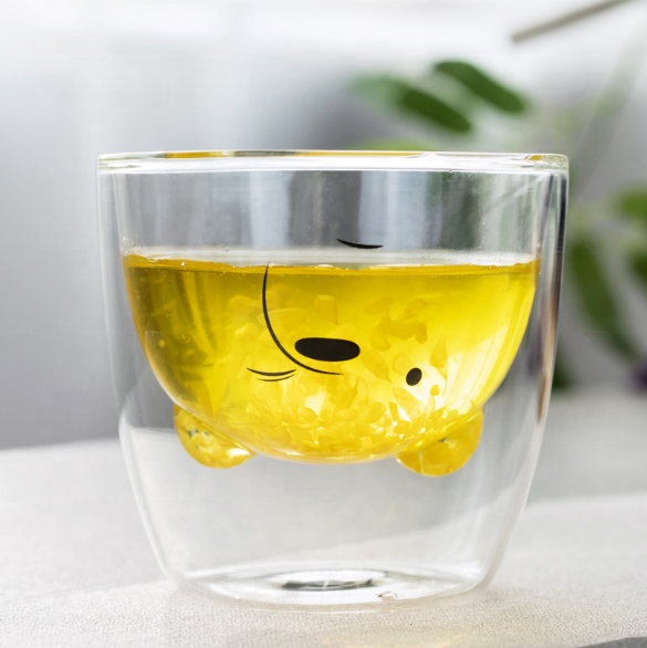 250ml Animal Panda Bear Shape Double Wall Heat Insulation Glass Cup for Tea Coffee Milk