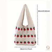 Sac fourre-tout en crochet motif fraise, sac à bandoulière ajouré, poignée souple, broderie, logo personnalisé, échantillon gratuit, MOQ 30 pièces