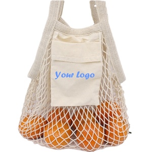 Diseño gratuito personalizado portátil colorido Cadena de red reutilizable compras comestibles bolsa de mano barata bolsa de malla de algodón para frutas y verduras - Product Image 1