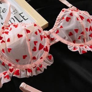 K3771 2ピースランジェリーセットレースメッシュセクシー女性透明ビキニエロティックハートバレンタインピンクランジェリー - Product Image 6