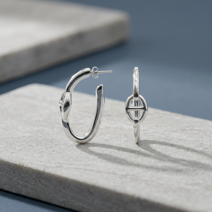 925 Sterling <b>Silver</b> Geometric Hoop <b>Earrings</b> Minimalist Fashion Jewelry Plain Oval <b>Stud</b> <b>Earrings</b> with Segmented Ball Accent - Product Image 3
