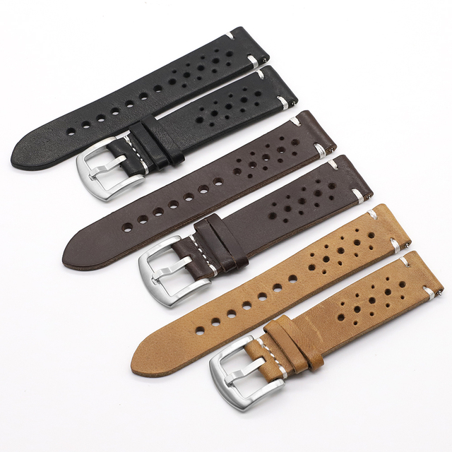 Genuine Leather Perforated Breathable Watch Bands - in Stock Replacement Straps for Men Women (18mm/20mm/22mm24mmMultiple Sizes)