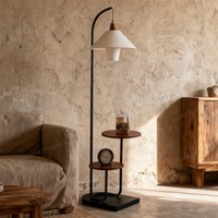 Lampe sur pied personnalisée en bois et métal avec étagères multiples, couleur et logo OEM, pour distributeurs de meubles