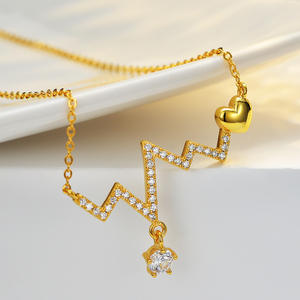 14K chapado en oro amarillo original diamante prueba pasado corte brillante 0,5 quilates D Color moissanite onda Ecg corazón colgante collar - Product Image 3