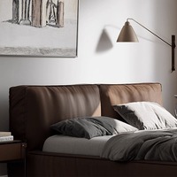 Lit Moderne Italien Minimaliste en Cuir, Plateforme Luxe Écologique, Cadre Rembourré Doux, Profil Bas Flottant pour Chambre, Sans Sommier
