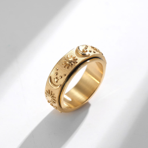Tempusort Gioielli all'Ingrosso, Anelli in Acciaio Inossidabile Rotanti 8MM Stile Bohémien con Design Stella, Luna e Sole per Uomo e Donna - Product Image 5