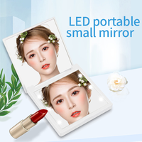 Mini miroir de maquillage portable à double face, compact, pliable, avec lumière LED noire, mignon et pratique