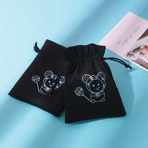 Velvet <b>Drawstring</b> Jewelry Bags Rectangle Black 8x10cm 15x20cm Storage <b>Pouches</b> With Logo Printing For Accessories Packaging - Product Image 3
