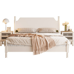 <b>Solid</b> <b>Wood</b> Bed 1.5M Platform Bed Frame French Cream Style <b>White</b> Bedroom Furniture Durable Bedding Set - Product Image 4