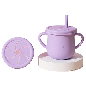 Taza de silicona <span class=keywords><strong>para</strong></span> bocadillos de comida de bebé de grado alimenticio más vendida taza de agua potable de silicona con tapa y mango de paja <span class=keywords><strong>para</strong></span> entrenamiento de niños - Product Image 4