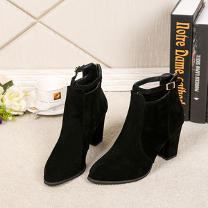 Bottines à talon épais pour femmes, dessus en daim, chaussures habillées d'hiver, antidérapantes, vente en gros d'usine, prêtes à être expédiées - Product Image 4