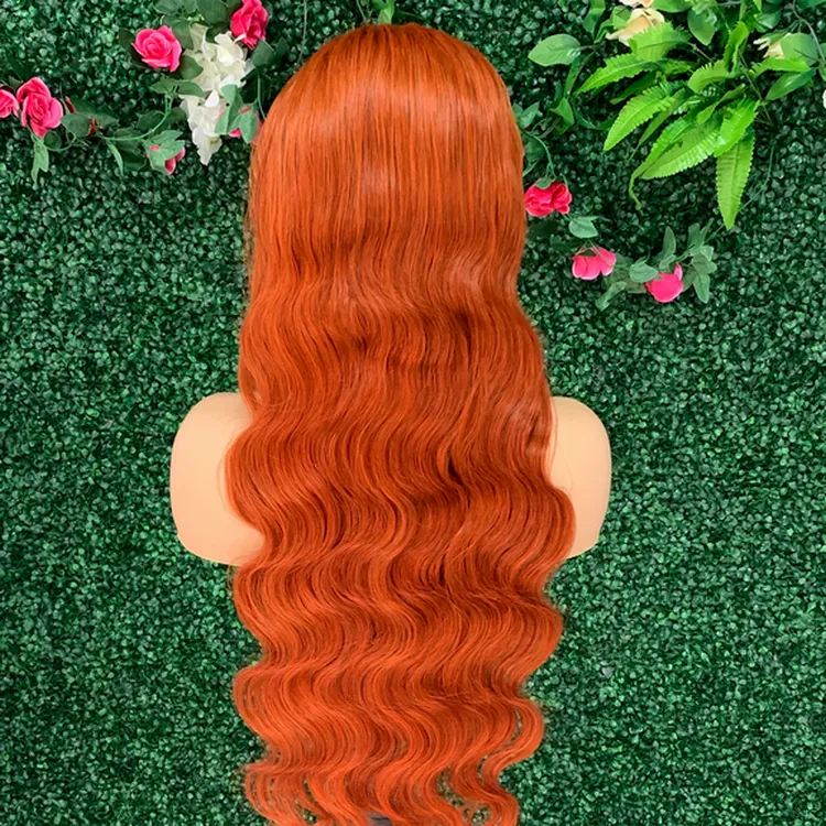 Wholesale Lace Front Wigs human hair Long Water Wave Balayage Copper Red Orange Blonde Hair Wig for Black Women Daily Party Wear