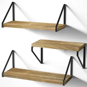 Juego de 3 estantes de almacenamiento de madera montados en la pared de cocina rústica estante de exhibición flotante de un solo nivel para bolsos joyería decoración del hogar hierro - Product Image 1