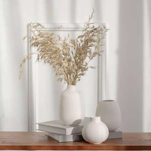 Vaso in ceramica con costine bianche minimaliste, moderno stile nordico, fatto a mano, ceramica testurizzata per fiori secchi, decorazione per la casa - Product Image 2