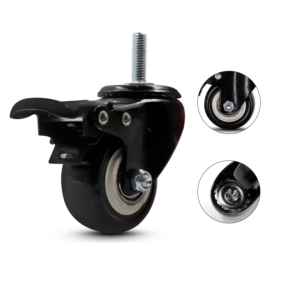 High Quality Universal Locking Threaded Stem Swivel Small 3 Inch PU Furniture Castor Wheels