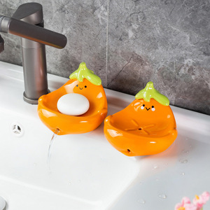 Jabonera con forma de dibujos animados, jabonera para baño doméstico, jabonera con drenaje, jabonera de cerámica para almacenamiento en el tocador. - Product Image 1