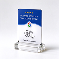 Plaque de table NFC transparente en acrylique pour avis Google, 120x120mm, support de bureau transparent, puce NTAG213, sans adhésif au dos