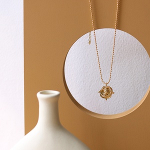 Pendentif pièce de monnaie au design abstrait unique, plaqué or 18 carats, bijoux en acier inoxydable, collier pour femme - Product Image 6