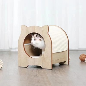 เตียงแมวไม้เนื้อแข็งพร้อมเสาข่วน 36x36x40 ซม. สำหรับแมวในบ้าน - Product Image 3