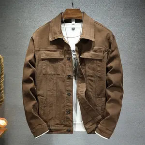 Men's brown denim jacket 2023 Spring and Autumn New Fashion High Quality Stretch Slim Fit Jacket Denim Men Brand Clothing