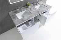 Meuble-lavabo double mural moderne de 60 pouces Armoire de salle de bain beige blanc bleu LED Miroir en mélamine et panneau MDF