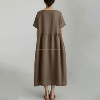 Robes en lin amples personnalisées pour femmes, col rond, manches courtes, robe ample