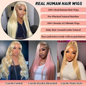 Perruque Lace Front Amygirl 24-32 pouces 613 13x4, densité 210%, lisse, blonde, pour femmes noires, pré-plumée, avec baby hair, longue, blonde naturelle - Product Image 4