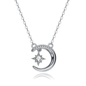 Collana con Ciondolo Luna e Stella in Argento Sterling S925 Personalizzata all'Ingrosso, Collana Trendy con Pietra Moissanite per Regalo Donna - Product Image 4