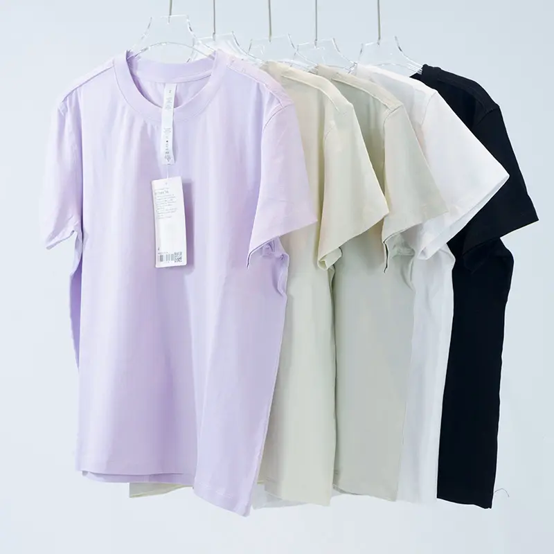 Biểu Tượng Tùy Chỉnh Lulu Giản Dị Lỏng Cotton Thoáng Khí Crew Cổ Thể Thao T-Shirts Mềm Phụ Nữ Yoga Phòng Tập Thể Dục Ngắn Tay Áo T Áo Sơ Mi