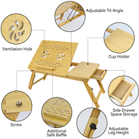 Mesa de madera plegable de bambú para desayuno, juego de bandeja para comida con soporte para tableta y teléfono móvil
